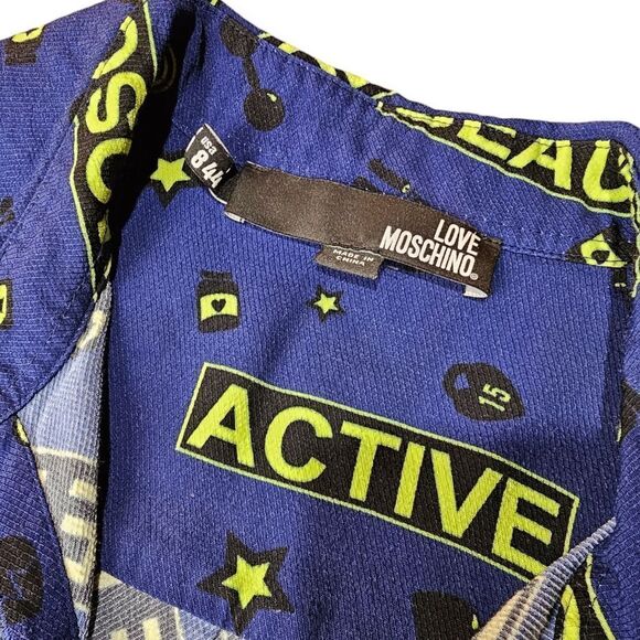 Love Moschino Blue Green Button Down Shirt Size 8 - Picture 4 of 5